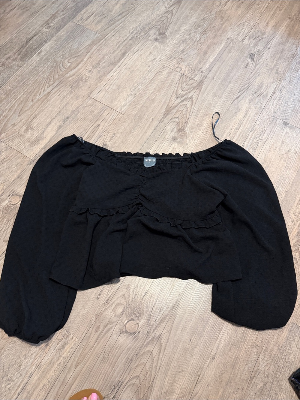 ARULA Black Off-Shoulder Ruffle Crop Blouse
